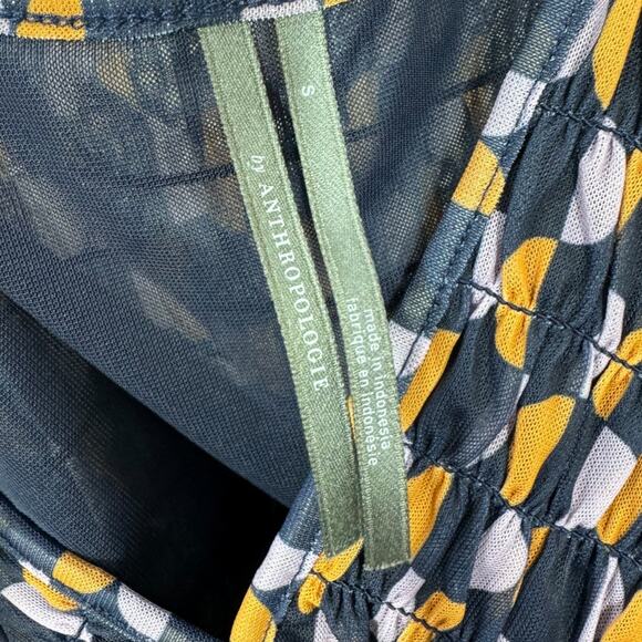 Anthropologie Mesh V-Neck Geometric Print Tank Top Small Navy Peplum Chic - Picture 6 of 7